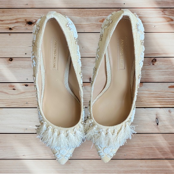 ANTONIO MELANI Shoes - ANTONIO MELANI Women’s Beaded Tassel Stilettos in White/Cream/Ivory
